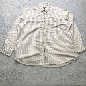 Vintage Woolrich John Rich & Bros Button Down Shirt Mens 2XL Gingham Check Tan